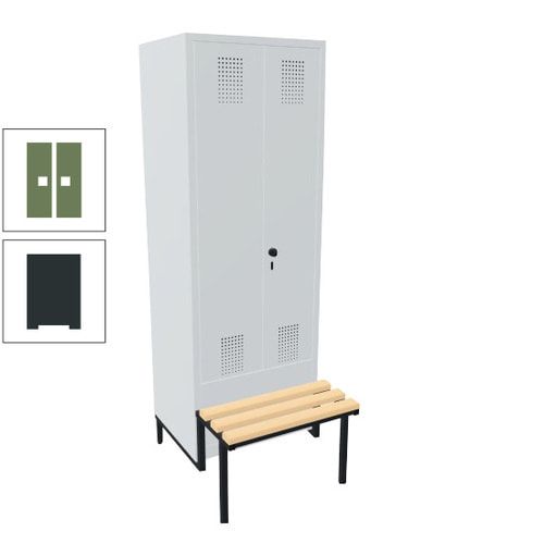 Doppel-Spind, Garderobenschrank, Buche Sitzbank integriert, 2 Abteile a 400 mm, Korpus anthrazitgrau, Tür anthrazitgrau, 1.850 x 800 x 815 mm (HxBxT)