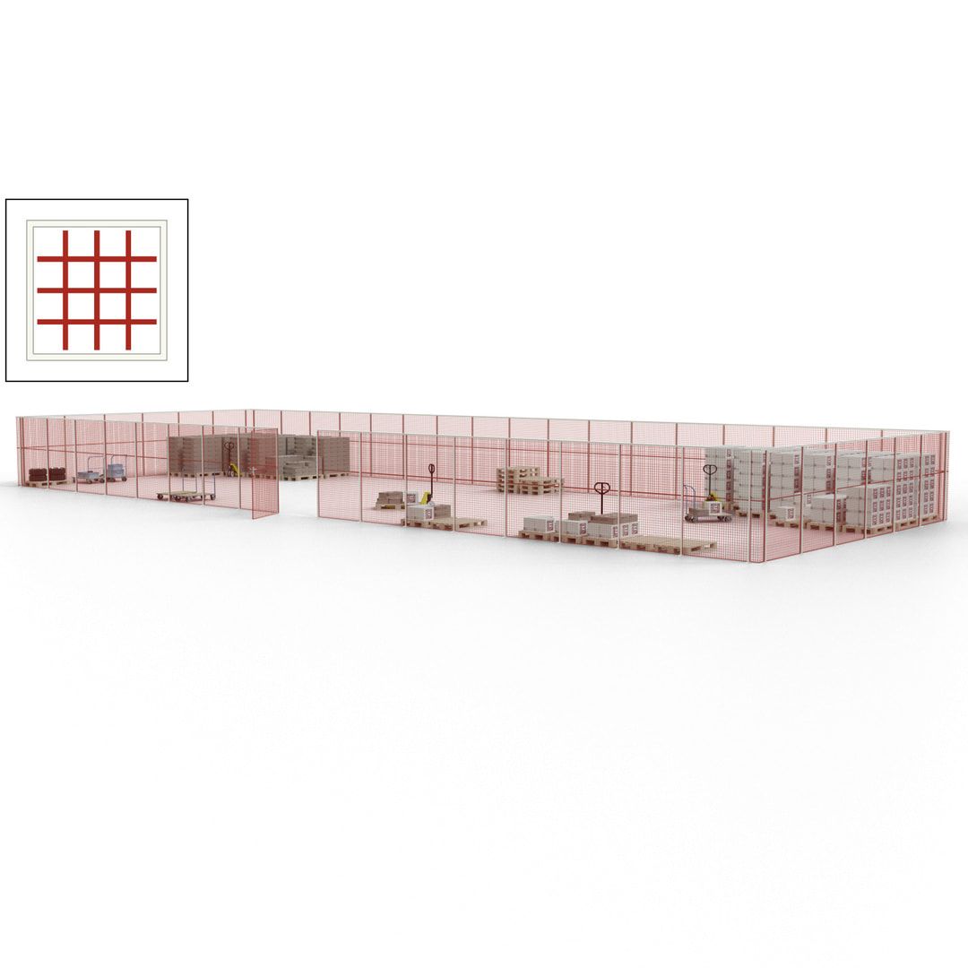 Maschinen Schutzgitter - Hallentrennwand - Sicherheitszaun - Tür - 69 m - 2.200 x 19.900 x 15.400 mm (HxBxT) - enzianblau