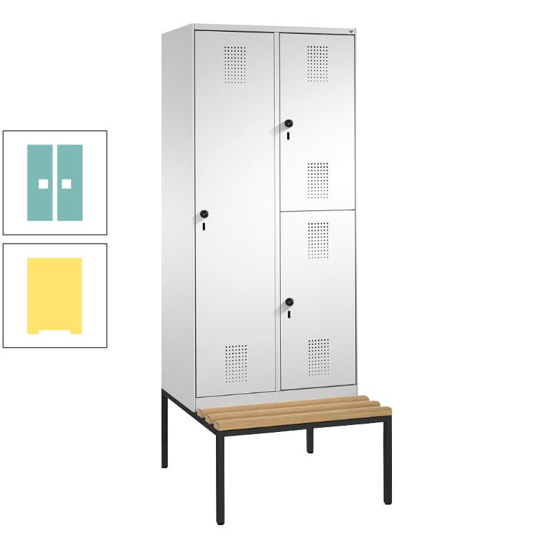 Garderobenschrank, Spind ein- und doppelstöckig Sitzbank, 2 Abteile, 3 Fächer, 2.090 x 800 x 500 mm (HxBxT), Front anthrazitgrau, Korpus anthrazitgrau