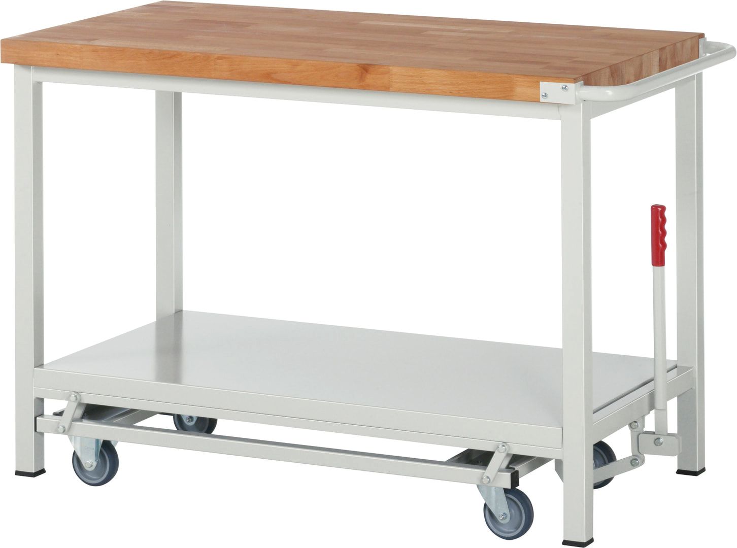 Mobile absenkbare Werkbank - 880 x 1.250 x 700 mm (HxBxT) - Traglast 1.250 kg - Buche - Anthrazitgrau