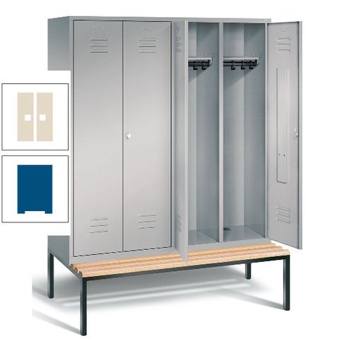 Doppel-Spindschrank, Buche Sitzbank untergebaut, 4 Abteile a 400 mm, Korpus lichtgrau, Tür anthrazitgrau, 2.090 x 1.590 x 815 mm (HxBxT)