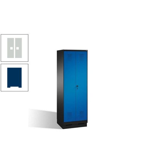 Doppel-Spind, Doppeltüren, Garderobenschrank mit Sockel, 2 Abteile a 300 mm, Korpus anthrazitgrau, Tür anthrazitgrau, 1.800 x 600 x 500 mm (HxBxT)