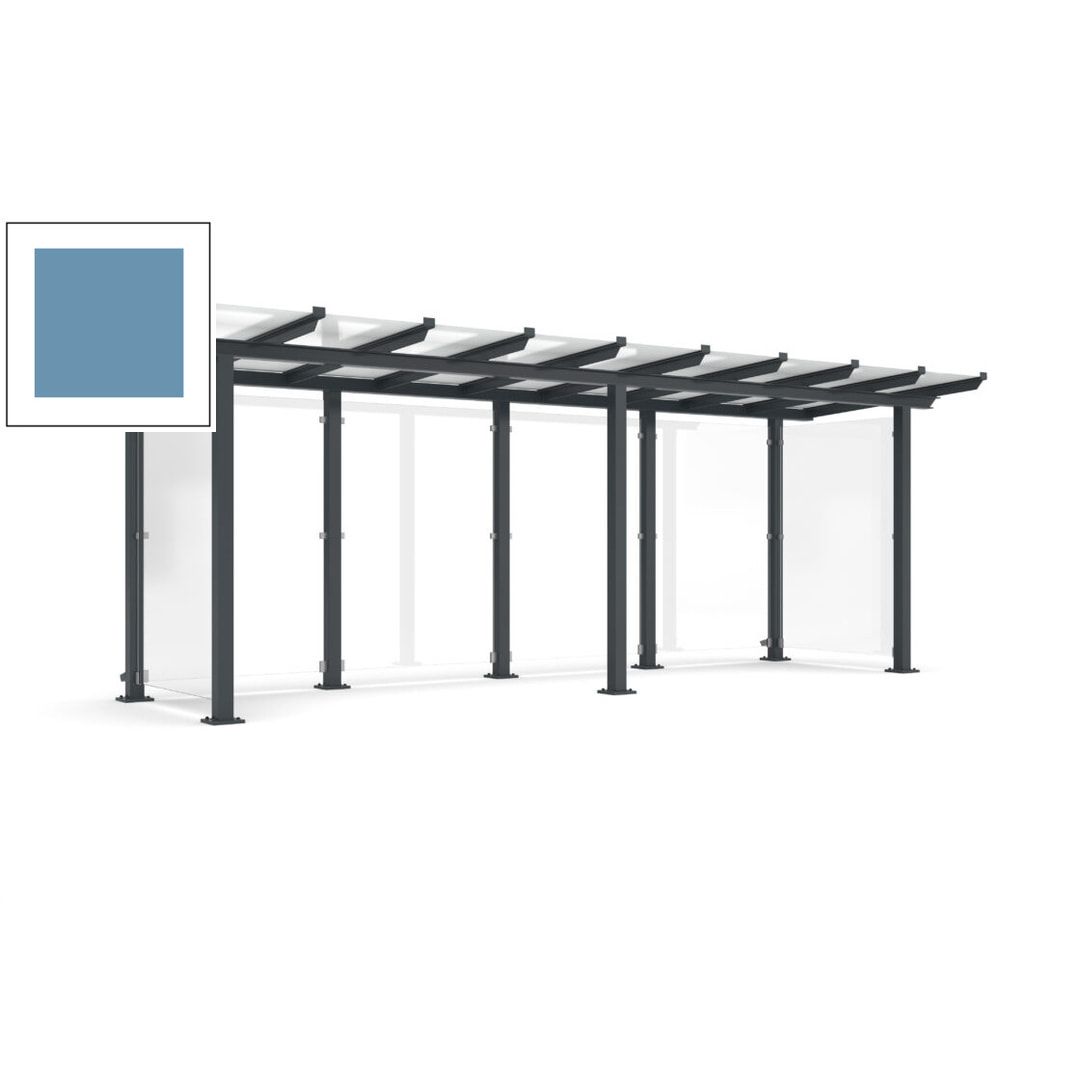 Unterstand mit Pultdach und Sicherheitsglas - feuerverzinkt und farbbeschichtet - 2.435 x 6.850 x 2.090 (HxBxT) - Farbe Achatgrau