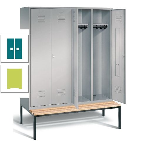 Doppel-Spindschrank, Buche Sitzbank untergebaut, 4 Abteile a 400 mm, Korpus lichtgrau, Tür anthrazitgrau, 2.090 x 1.590 x 815 mm (HxBxT)