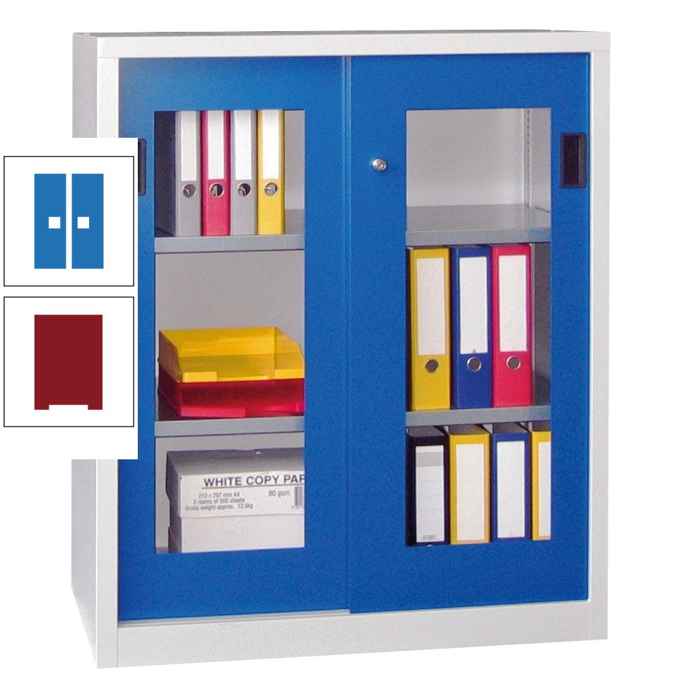 Schiebetürenschrank - Sichtfenstertüren - 1.000x1.000x400 mm (HxBxT) - 2 Böden, gepulvert - Zylinderschloss - anthrazitgrau