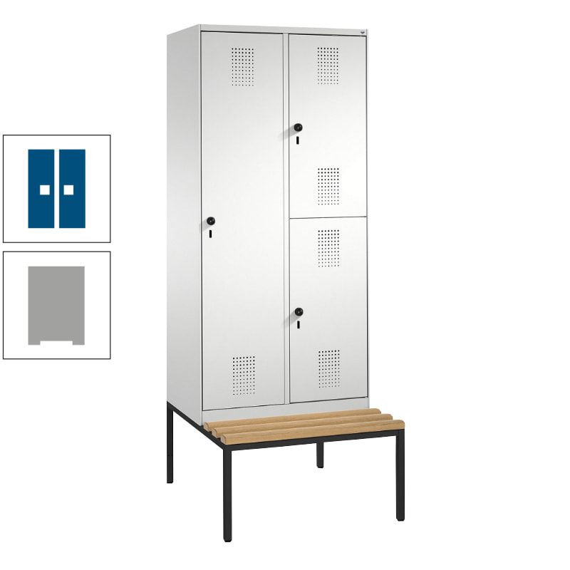Garderobenschrank, Spind ein- und doppelstöckig Sitzbank, 2 Abteile, 3 Fächer, 2.090 x 800 x 500 mm (HxBxT), Front anthrazitgrau, Korpus anthrazitgrau