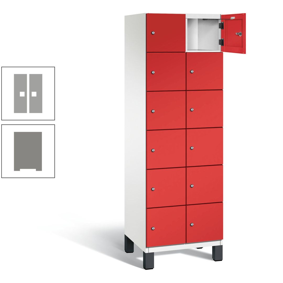 Fächerschrank, Stahlschrank, 12 Fächer, Türöffnungsbegrenzer, Füße, 1.980 x 600 x 525 mm (HxBxT), Korpus anthrazitgrau, Front anthrazitgrau
