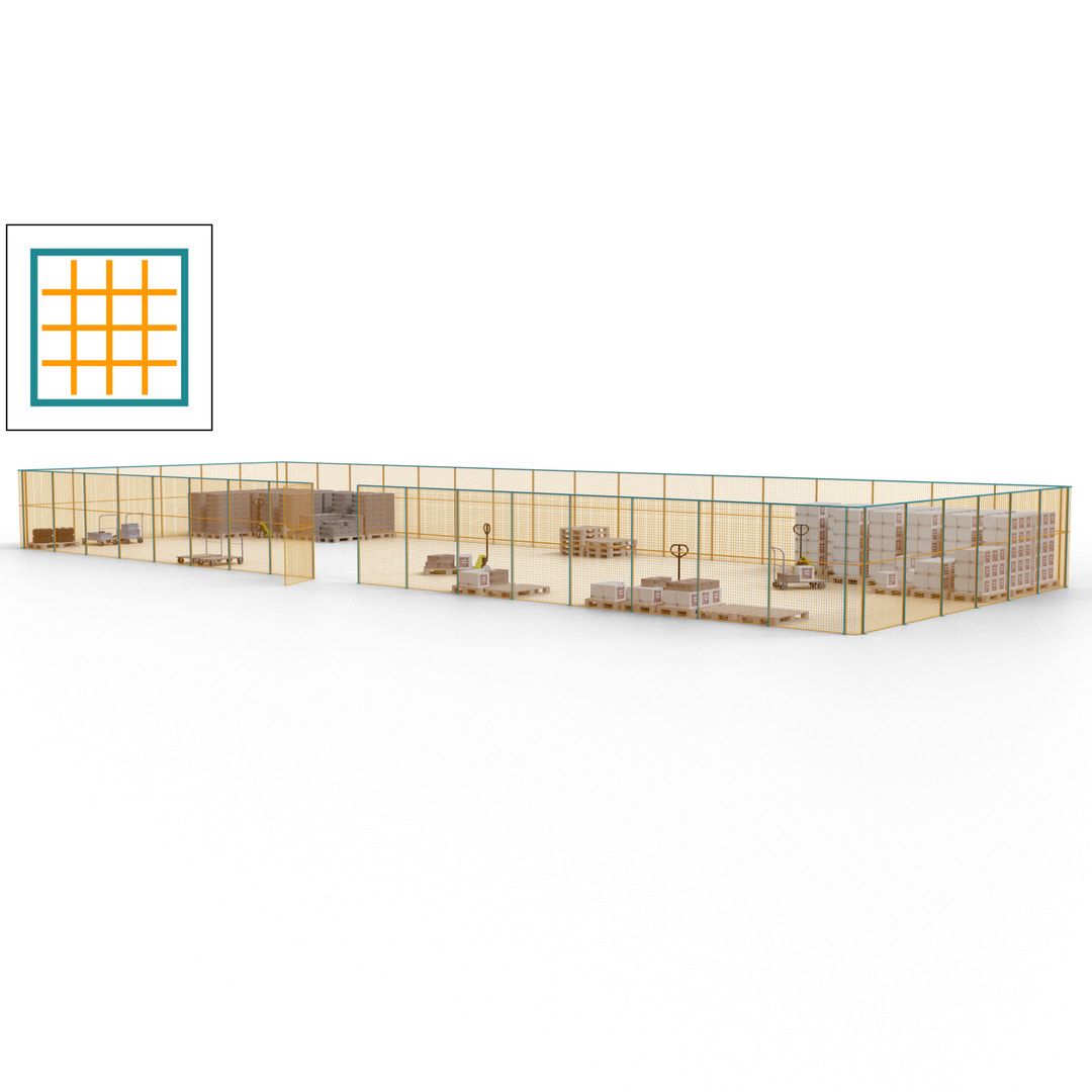 Maschinen Schutzgitter - Hallentrennwand - Sicherheitszaun - Tür - 69 m - 2.200 x 19.900 x 15.400 mm (HxBxT) - enzianblau