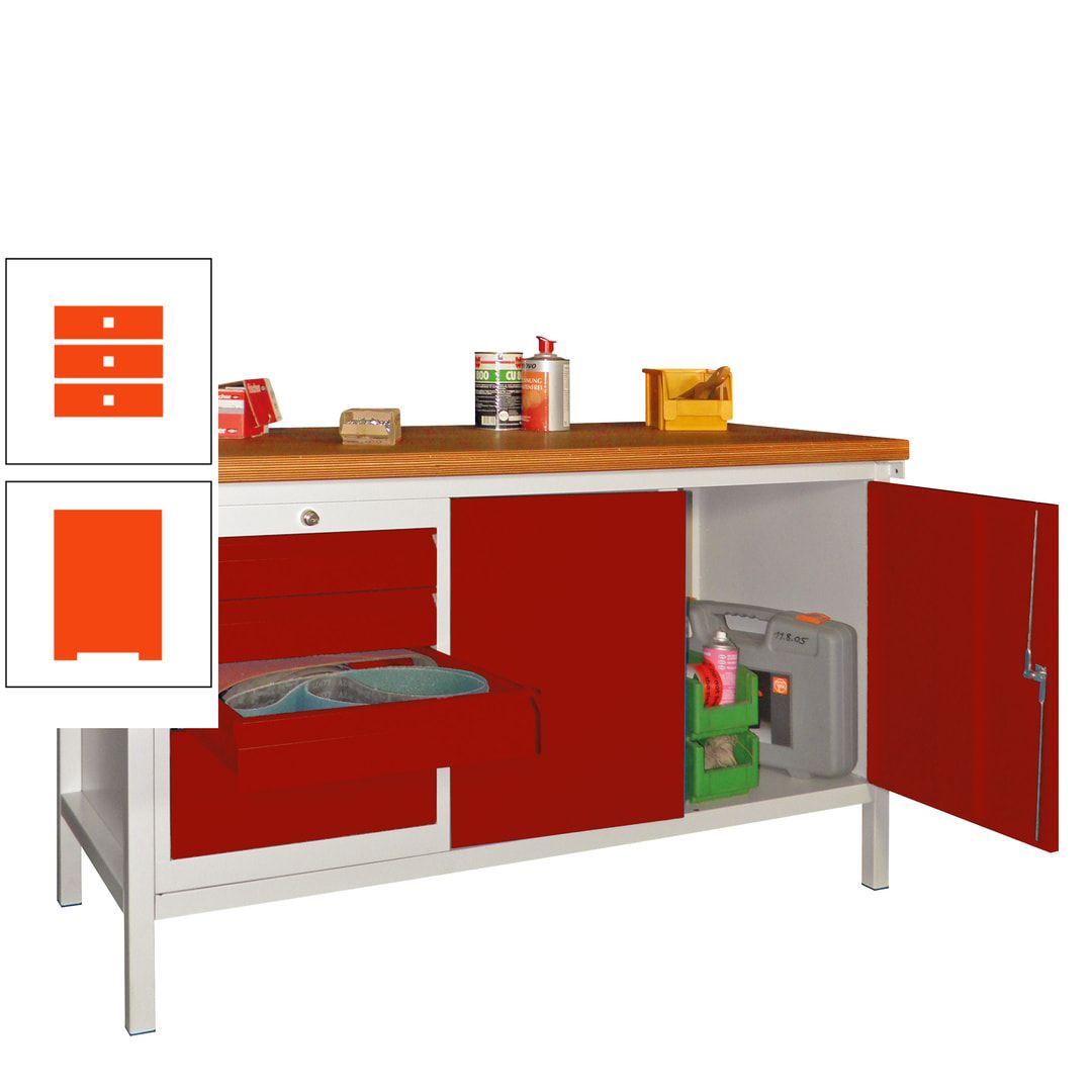 Werkbank mit Schubladenblock und Schrank - Traglast 1.050 kg - 900 x 1.500 x 700 (HxBxT) - anthrazitgrau