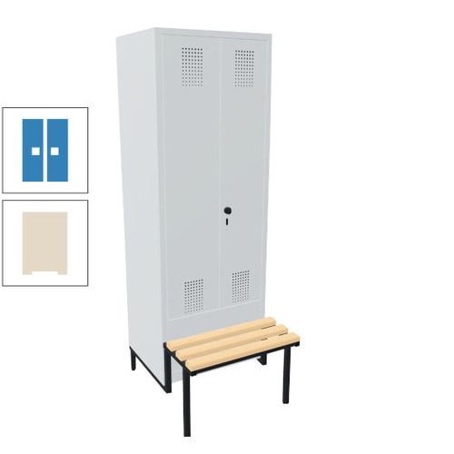 Doppel-Spind, Garderobenschrank, Buche Sitzbank integriert, 2 Abteile a 400 mm, Korpus anthrazitgrau, Tür anthrazitgrau, 1.850 x 800 x 815 mm (HxBxT)