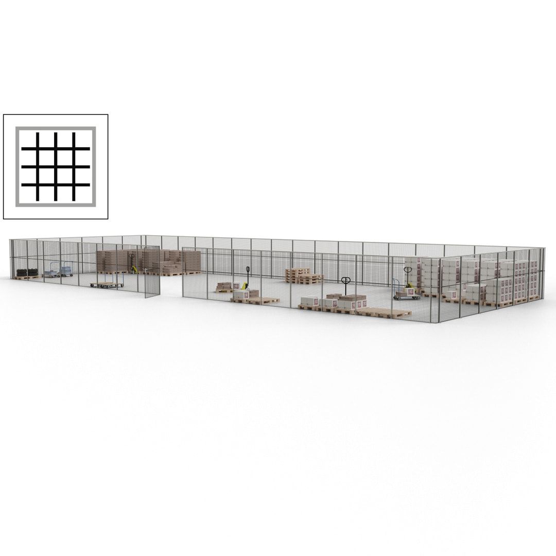 Maschinen Schutzgitter - Hallentrennwand - Sicherheitszaun - Tür - 69 m - 2.200 x 19.900 x 15.400 mm (HxBxT) - enzianblau