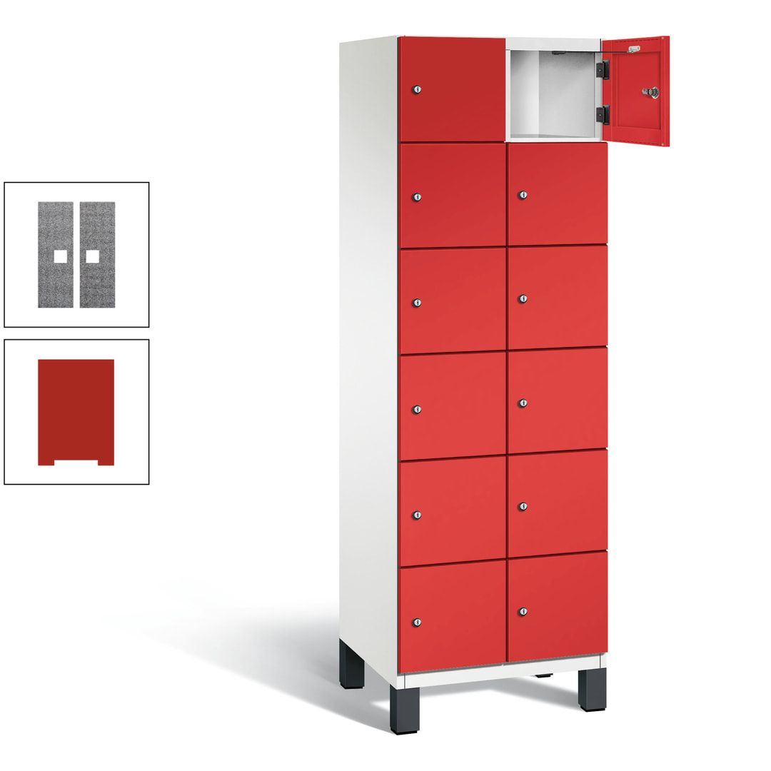 Fächerschrank, Stahlschrank, 12 Fächer, Türöffnungsbegrenzer, Füße, 1.980 x 600 x 525 mm (HxBxT), Korpus anthrazitgrau, Front anthrazitgrau