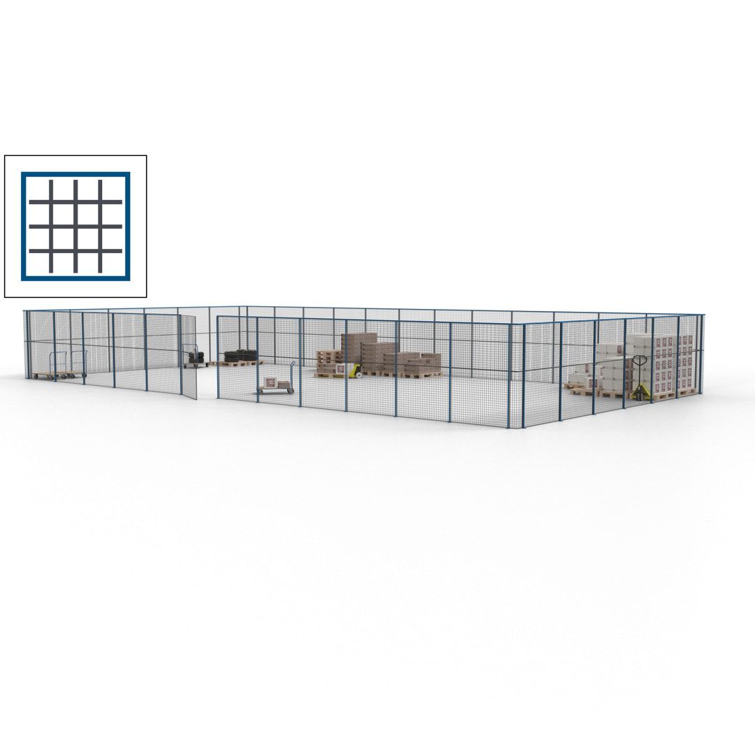Maschinen Schutzgitter - Hallentrennwand - Sicherheitszaun - Tür - 54 m - 2.200 x 18.400 x 9.400 mm (HxBxT) - enzianblau