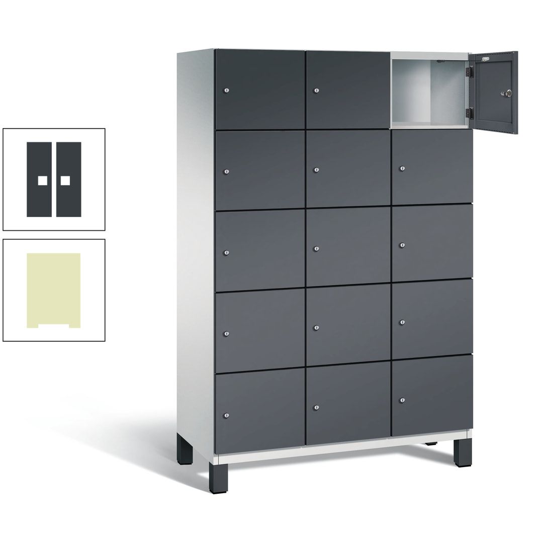 Fächerschrank, Stahlschrank, 15 Fächer, Türöffnungsbegrenzer, Füße, 1.980 x 1.200 x 525 mm (HxBxT), Korpus anthrazitgrau, Front anthrazitgrau
