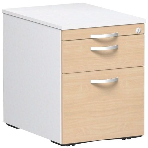 Rollcontainer, Metallschublade, Hängeregistratur, Utensilienfach, abschließbar, 565 x 438 x 600 mm (HxBxT), Frontfarbe Ahorn, Korpusfarbe Ahorn