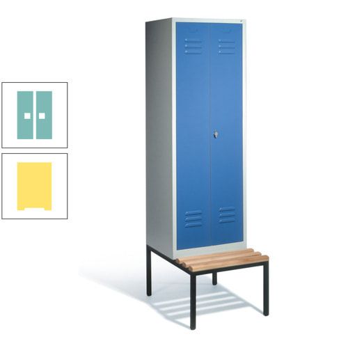 Doppel-Spindschrank, Buche Sitzbank untergebaut, 2 Abteile a 300 mm, Korpus lichtgrau, Tür anthrazitgrau, 2.090 x 610 x 815 mm (HxBxT)