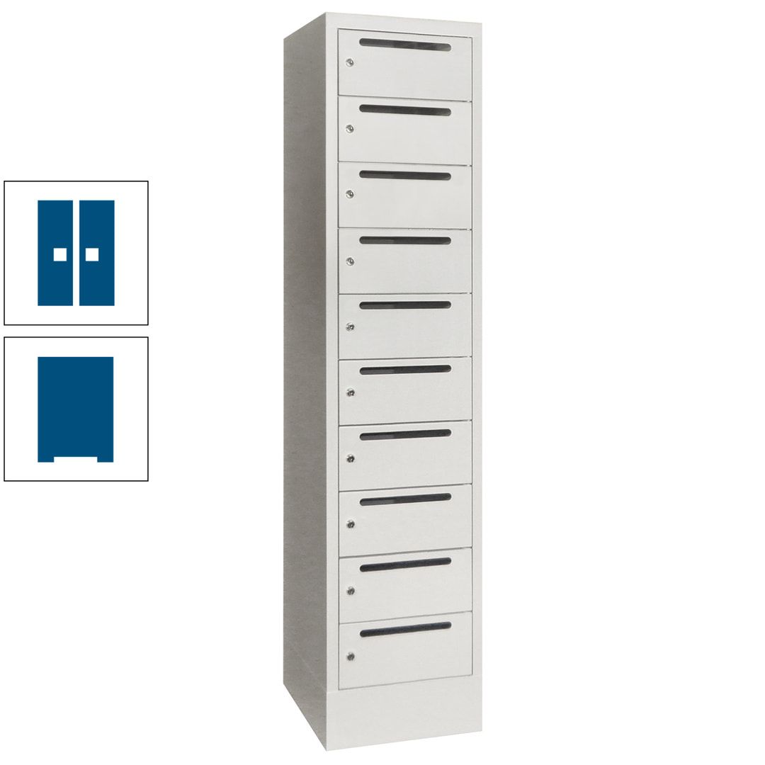 Postverteilerschrank, Schließfachschrank, 1 Abteil a 400 mm, 10 Fächer, 1.850 x 400 x 500 mm (HxBxT), Korpus anthrazitgrau, Front anthrazitgrau