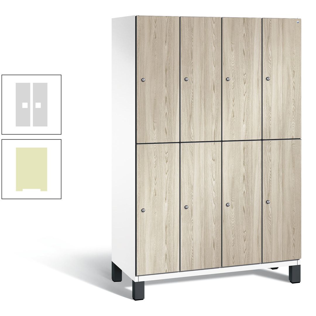 Fächerschrank, Garderobenschrank, mit Füßen, 4 Abteile, 1.980 x 1.200 x 525 mm (HxBxT), Korpus anthrazitgrau, Tür Donau-Ahorn