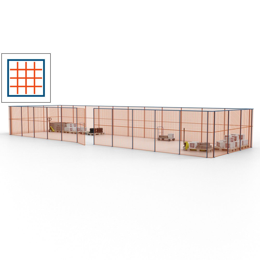 Maschinen Schutzgitter - Hallentrennwand - Sicherheitszaun - Tür - 42 m - 2.200 x 16.900 x 4.900 mm (HxBxT) - enzianblau
