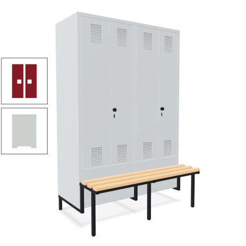 Doppel-Spind, Garderobenschrank, Buche Sitzbank integriert, 4 Abteile 300 mm, Korpus anthrazitgrau, Tür anthrazitgrau, 1.850 x 1.200 x 815 mm (HxBxT)