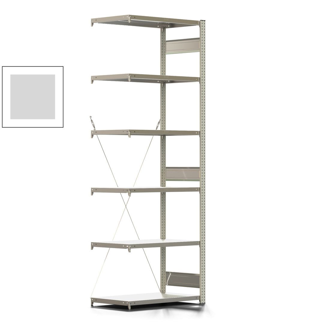 Fachbodenregal mit Tiefenriegel - 350 kg - 2.500 x 875 x 526 mm (HxBxT) - Anbauregal - 6 Böden - enzianblau - Lagerregal - Steckregal BERT