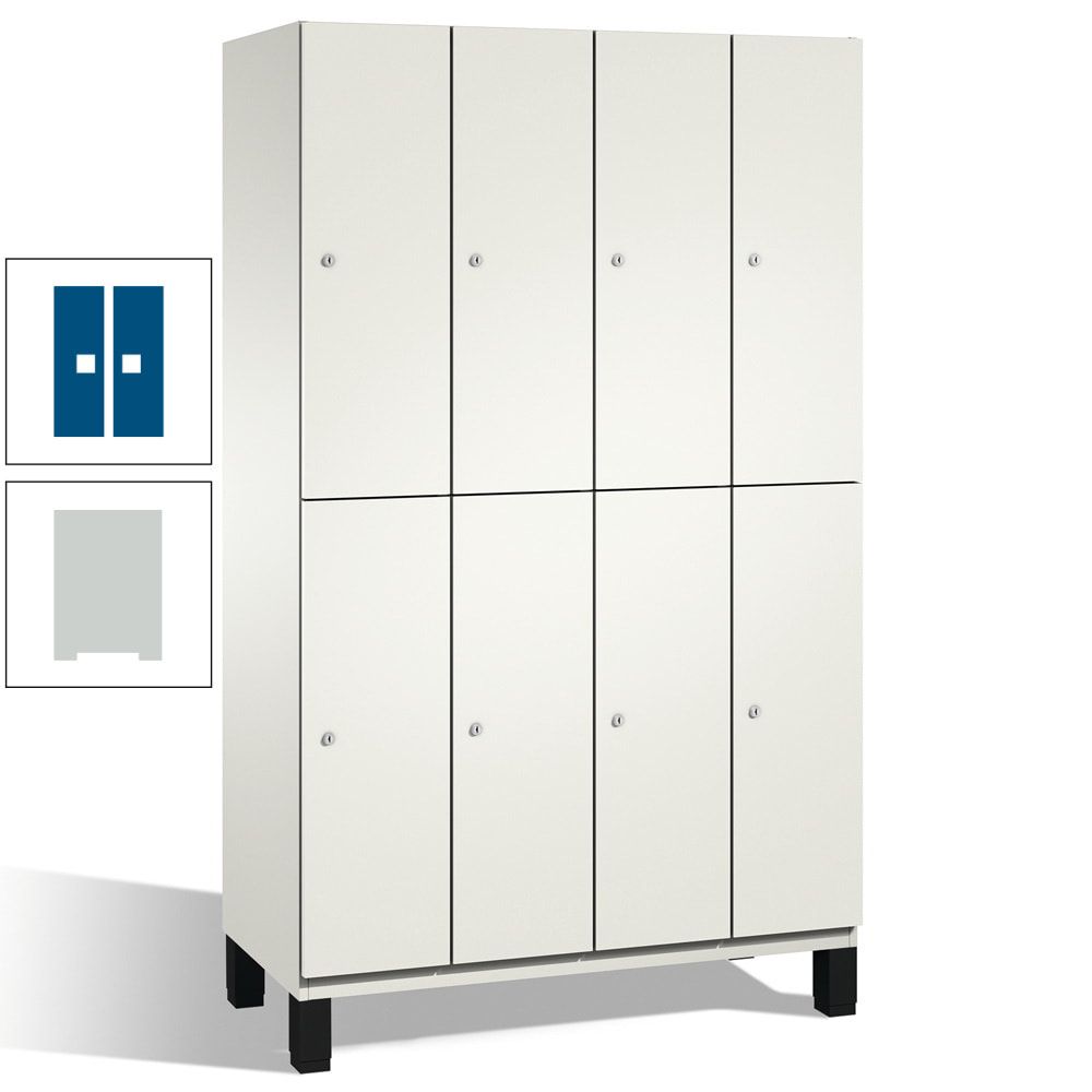 Fächerschrank, Stahlschrank, doppelstöckig, 8 Fächer, mit Füßen, Korpus enzianblau, Tür Fernblau, 1.980 x 1.200 x 525 mm (HxBxT)