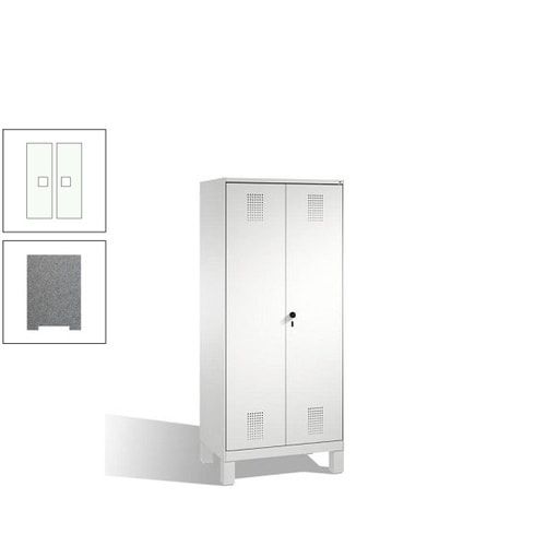 Doppel-Spind, Doppeltüren, Garderobenschrank mit Füßen, 2 Abteile a 400 mm, Korpus anthrazitgrau, Tür anthrazitgrau, 1.850 x 800 x 500 mm (HxBxT)