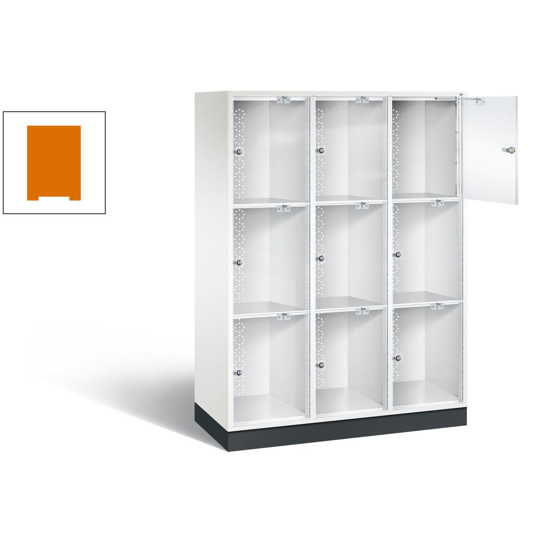 Schließfachschrank, Fächerschrank mit Türen aus Acrylglas, 2 Abteile, 6 Fächer, Zylinderschloss, 1.750 x 1.220 x 500 mm (HxBxT), Korpus anthrazitgrau