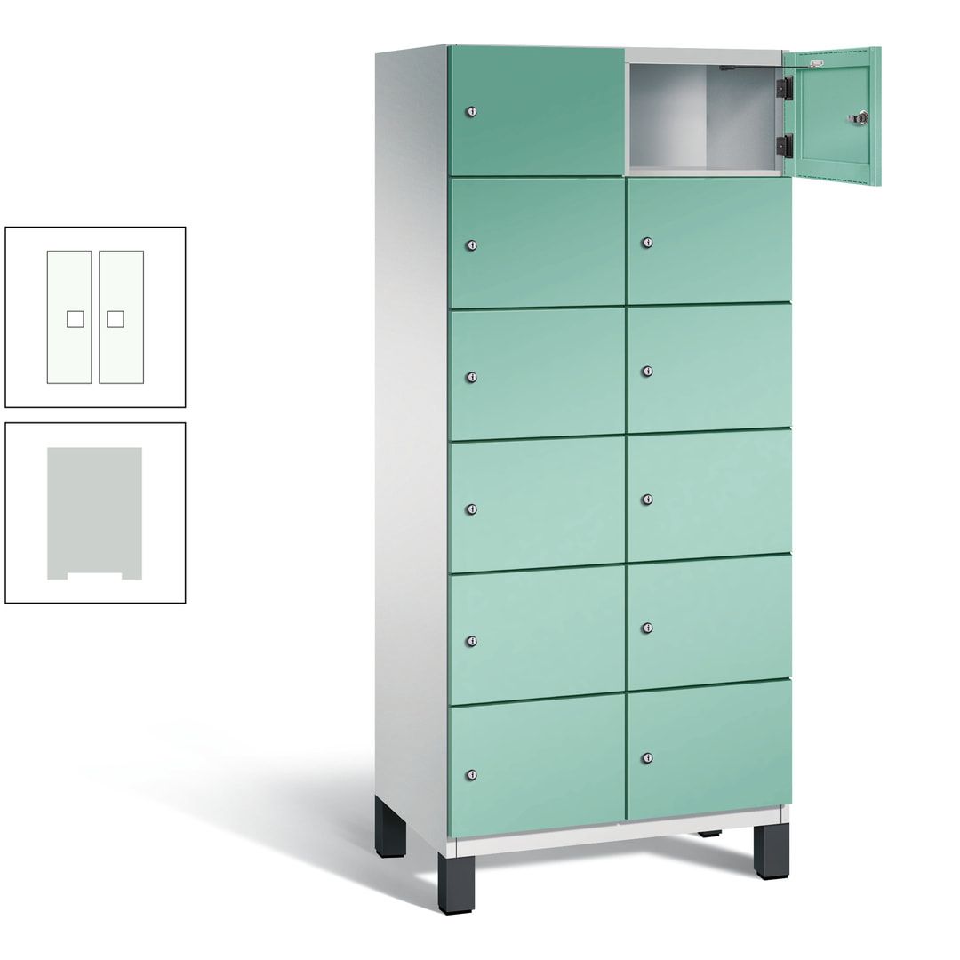 Fächerschrank, Stahlschrank, 12 Fächer, Türöffnungsbegrenzer, Füße, 1.980 x 800 x 525 mm (HxBxT), Korpus anthrazitgrau, Front anthrazitgrau
