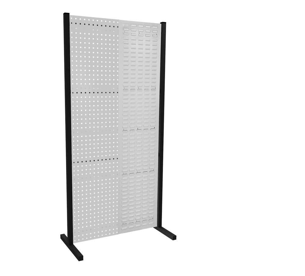 Modulare Trennwand, Werkzeugwand, Einzelfeld, 1 Loch- u. 1 Schlitzplatten, Plattenhöhe 1.500 mm, 2.000 x 1.000 mm (HxB), Anthrazit