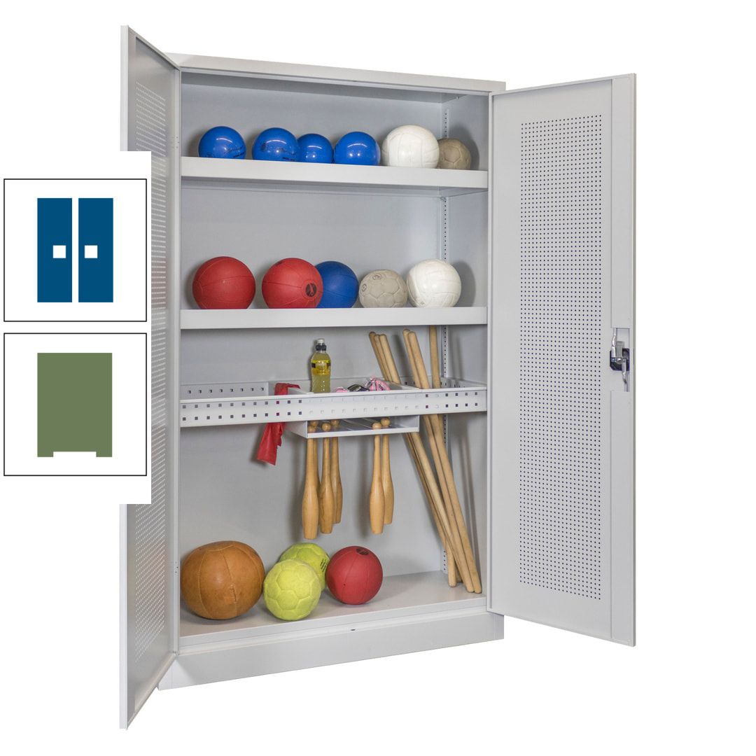 Sportschrank - Lochfeldtüren - Variante 2 - 1.950x1.200x500 mm (HxBxT) - anthrazitgrau