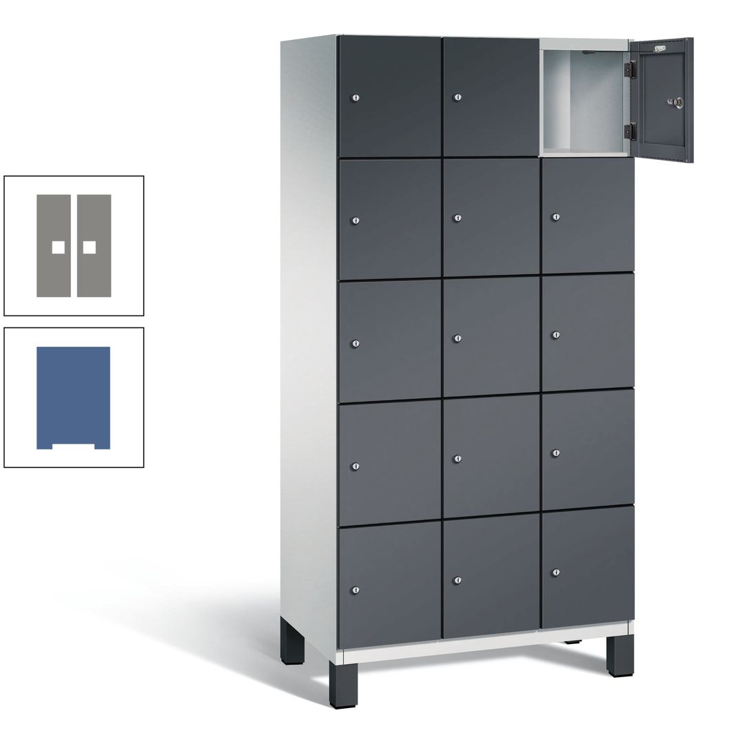 Fächerschrank, Stahlschrank, 15 Fächer, Türöffnungsbegrenzer, Füße, 1.980 x 900 x 525 mm (HxBxT), Korpus anthrazitgrau, Front anthrazitgrau