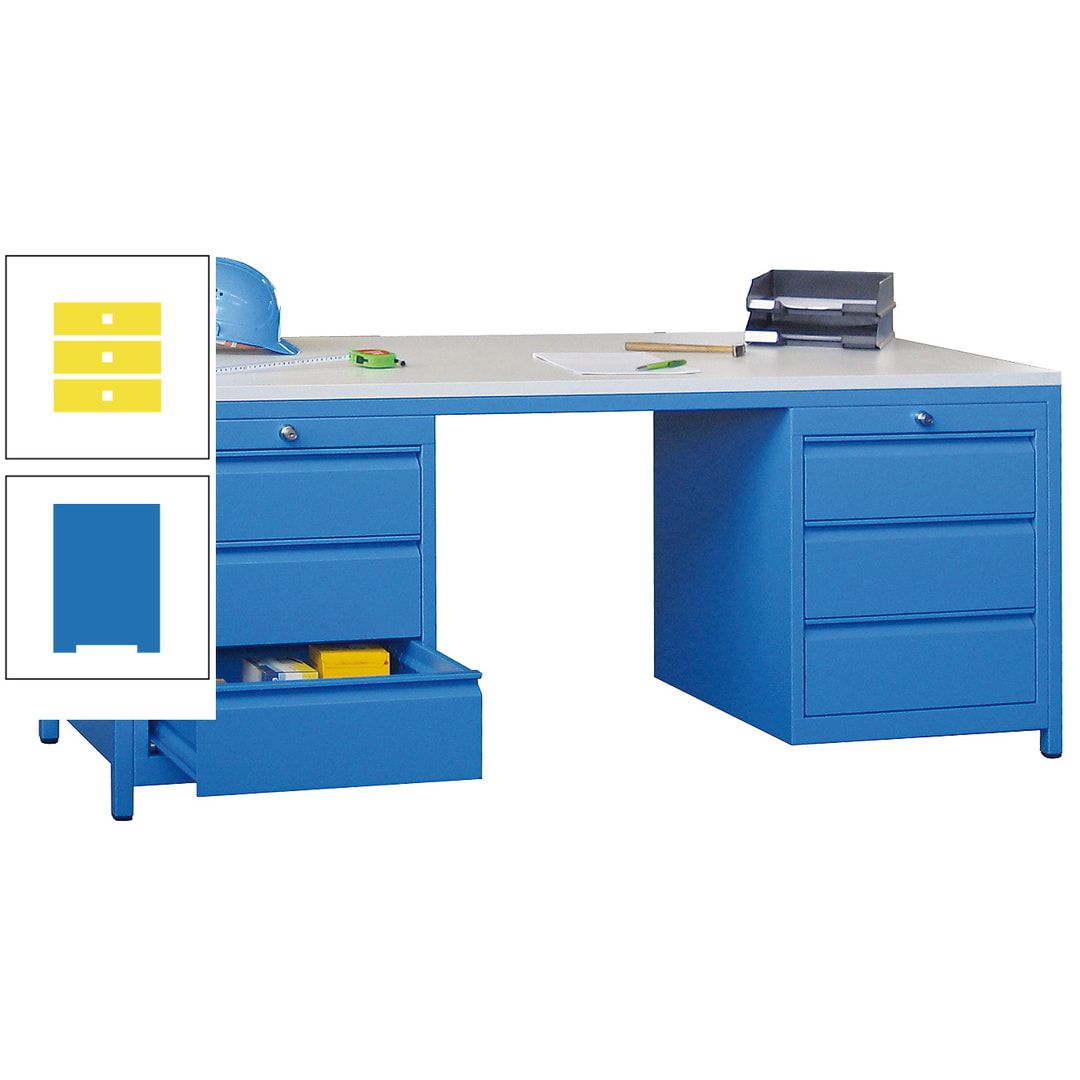 Meisterschreibtisch - 2 Schubladenblöcke - 6 Schubladen - 720 x 1.700 x 800 mm (HxBxT) - anthrazitgrau