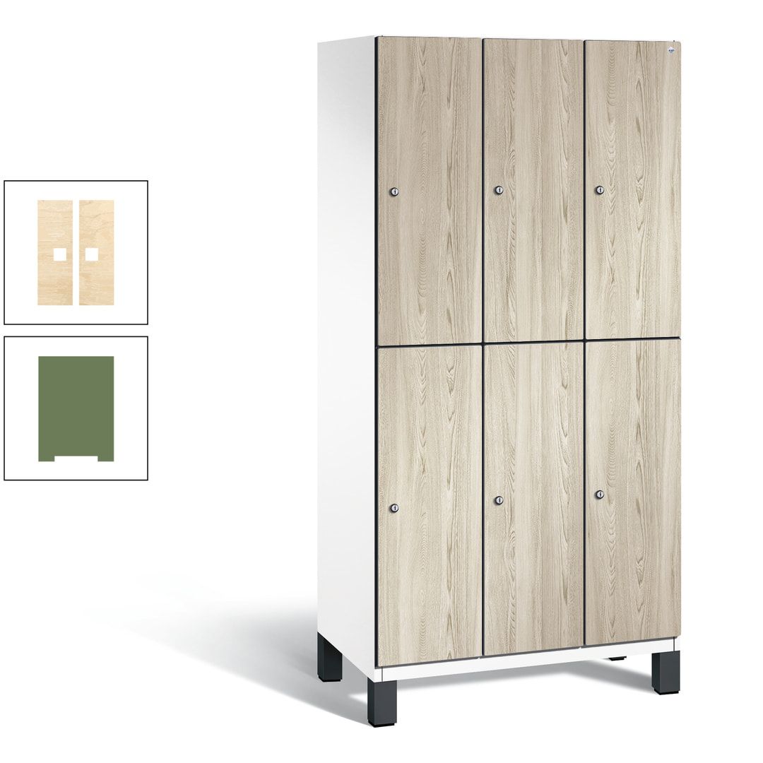 Fächerschrank, Garderobenschrank, mit Füßen, 3 Abteile, 1.980 x 900 x 525 mm (HxBxT), Korpus anthrazitgrau, Tür Donau-Ahorn
