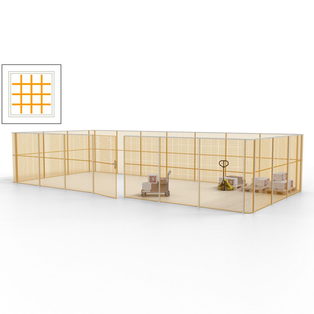 Hallentrennwand - Flügeltür, Gitter - 19 Gitterwände - 2.200 x 10.900 x 4.900 mm (HxBxT) - Perlweiß/reinorange