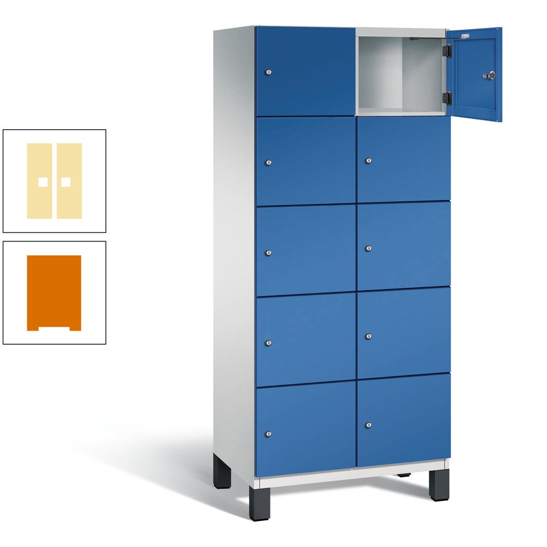 Fächerschrank, Stahlschrank, 10 Fächer, Türöffnungsbegrenzer, Füße, 1.980 x 800 x 525 mm (HxBxT), Korpus anthrazitgrau, Front anthrazitgrau
