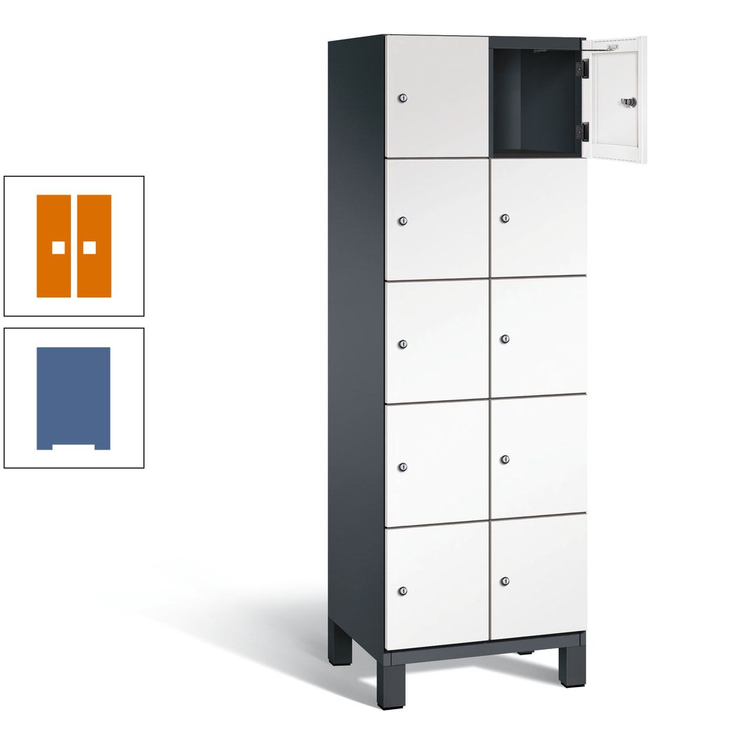 Fächerschrank, Stahlschrank, 10 Fächer, Türöffnungsbegrenzer, Füße, 1.980 x 600 x 525 mm (HxBxT), Korpus anthrazitgrau, Front anthrazitgrau