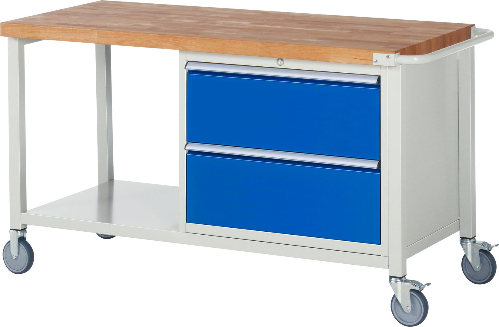 Mobile Werkbank mit Ablage - 2 XL Schubladen - Teilauszug - 270:2 - 880 x 1.500 x 700 mm (HxBxT) - 450 kg - Buche - Anthrazitgrau