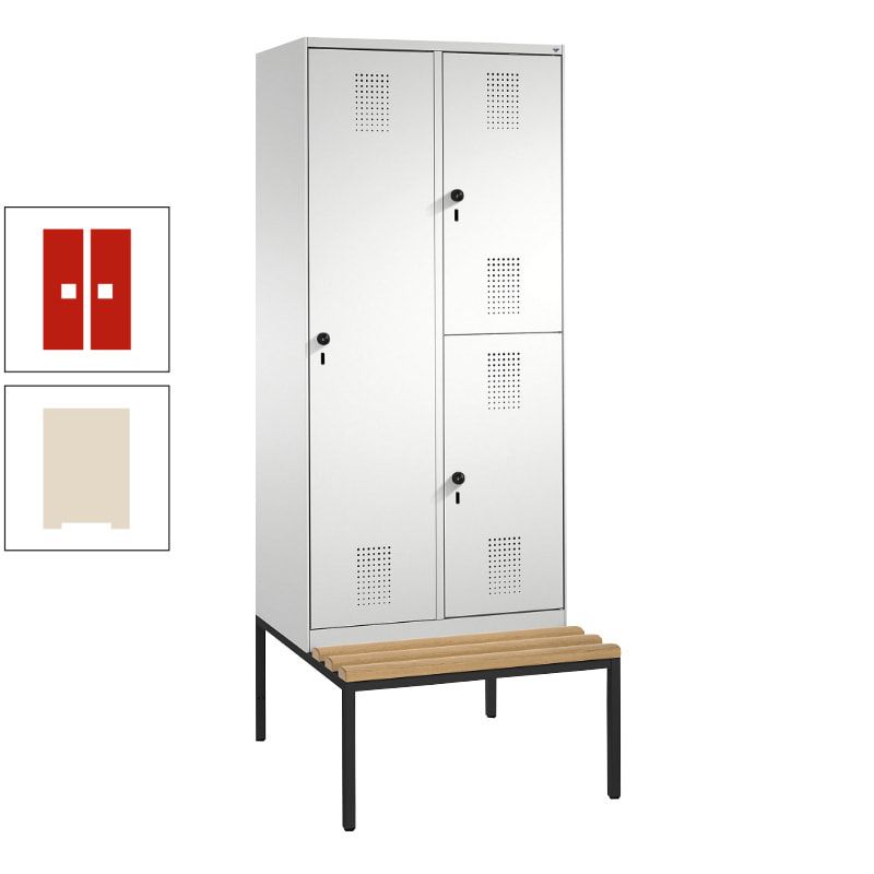 Garderobenschrank, Spind ein- und doppelstöckig Sitzbank, 2 Abteile, 3 Fächer, 2.090 x 800 x 500 mm (HxBxT), Front anthrazitgrau, Korpus anthrazitgrau