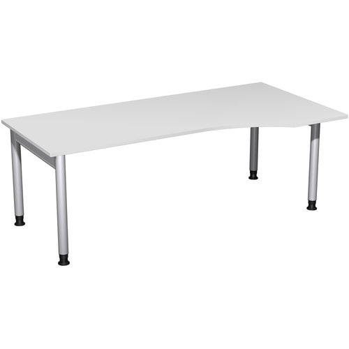 Eckschreibtisch, Ecke rechts, Füße einseitig verkürzt, 4-Fuß Pro, höhenverstellbar, 680-800 x 1.600 x 1.000 mm (HxBxT), Dekor Ahorn