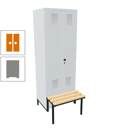 Doppel-Spind, Garderobenschrank, Buche Sitzbank integriert, 2 Abteile a 400 mm, Korpus anthrazitgrau, Tür anthrazitgrau, 1.850 x 800 x 815 mm (HxBxT)