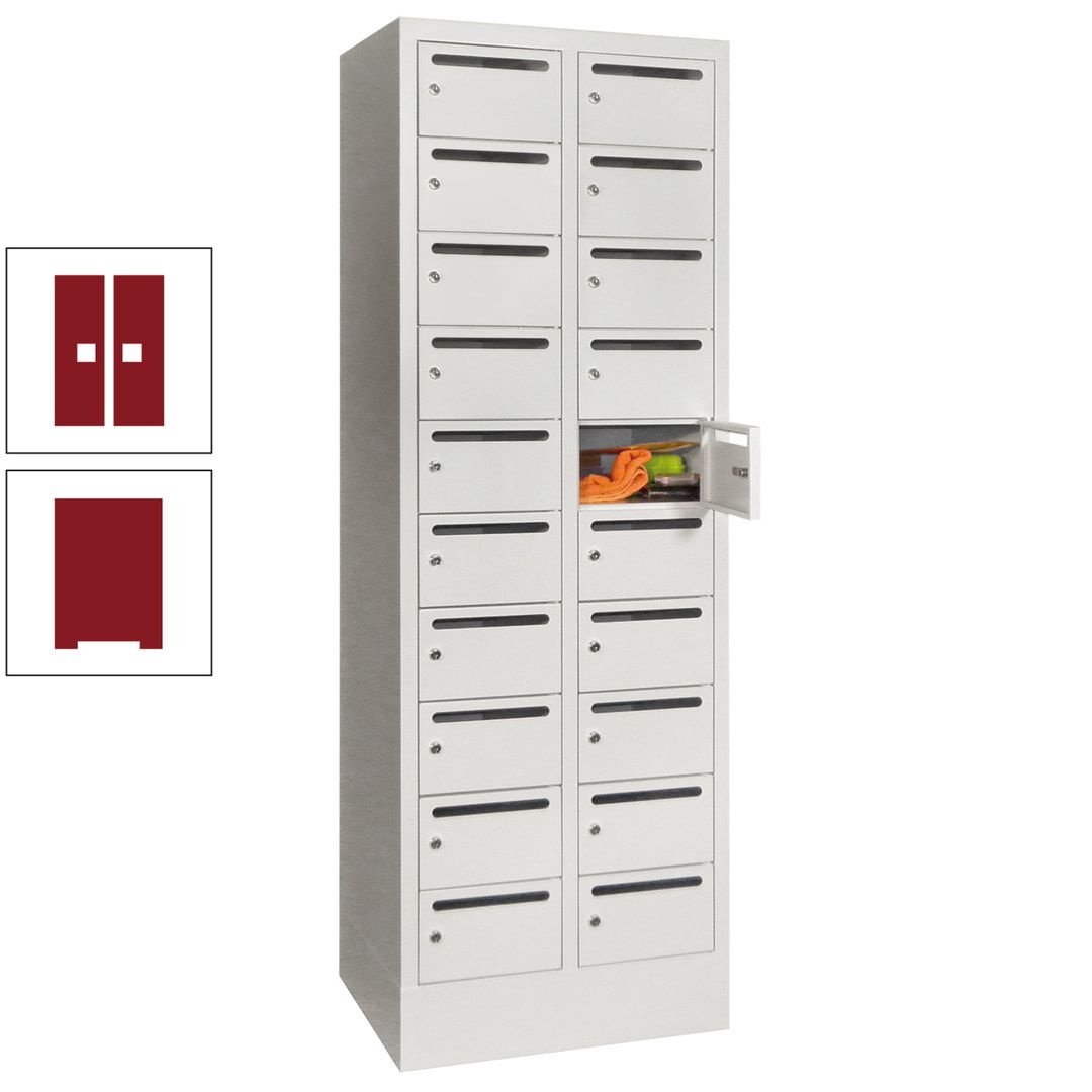 Postverteilerschrank, Schließfachschrank, 2 Abteile a 300 mm, 20 Fächer, 1.850 x 600 x 500 mm (HxBxT), Korpus anthrazitgrau, Front anthrazitgrau