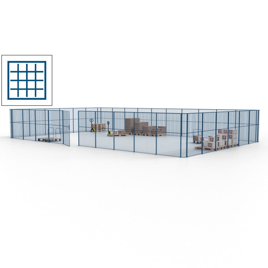 Maschinen Schutzgitter - Hallentrennwand - Sicherheitszaun - Tür - 48 m - 2.200 x 15.400 x 9.400 mm (HxBxT) - enzianblau