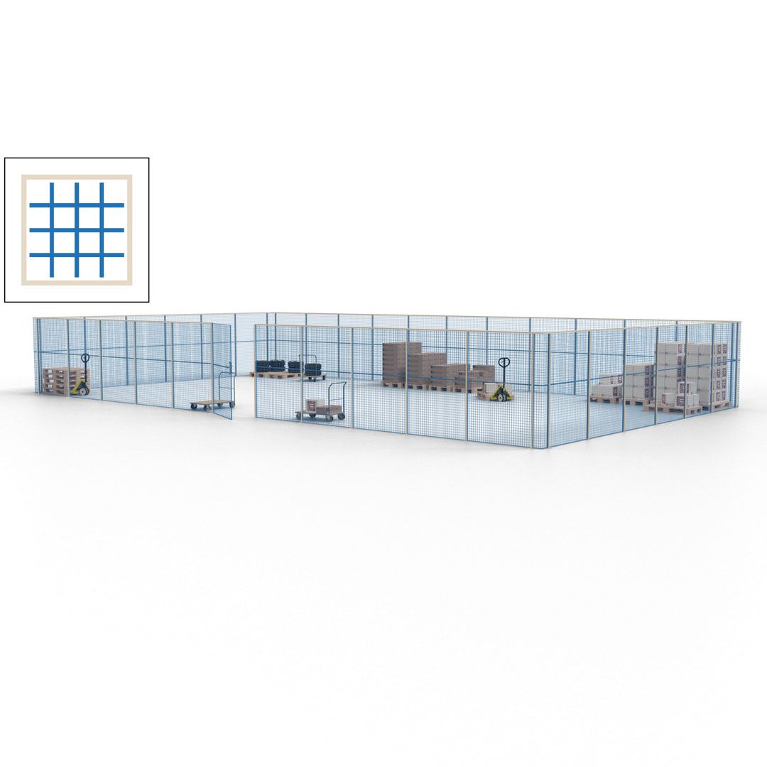 Maschinen Schutzgitter - Hallentrennwand - Sicherheitszaun - Tür - 51 m - 2.200 x 16.900 x 9.400 mm (HxBxT) - enzianblau