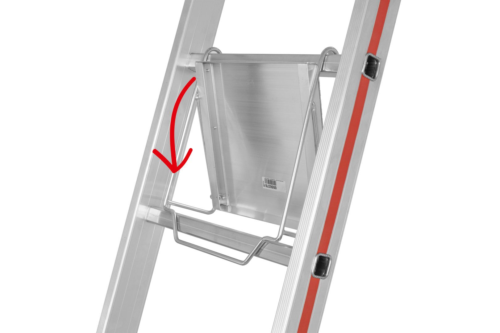 Klappbarer Einhängetritt für Sprossenleitern, Universal-Leitertritt, für 30 x 30 mm Sprossen, 260 x 250 mm (BxT), für Innenbreite 290 mm, bis 150 kg