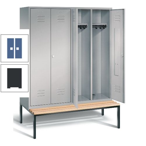 Doppel-Spindschrank, Buche Sitzbank untergebaut, 4 Abteile a 400 mm, Korpus lichtgrau, Tür anthrazitgrau, 2.090 x 1.590 x 815 mm (HxBxT)