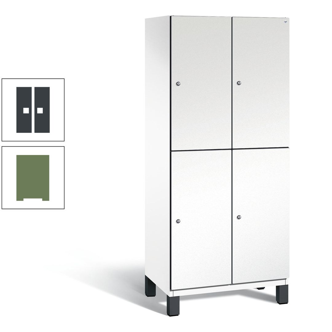 Fächerschrank, Stahlschrank, doppelstöckig, 4 Fächer, Füße, Korpus anthrazitgrau, Tür anthrazitgrau, 1.980 x 800 x 525 mm (HxBxT)