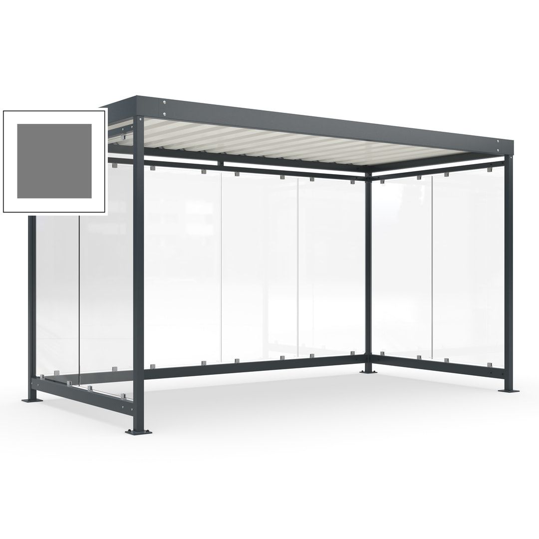 Fahrradunterstand, Fahrgastunterstand, Bushaltestelle, Bausatz, 12-13 Personen, 2.510 x 4.195 x 2.165 mm (HxBxT), 8 Wände, Achatgrau