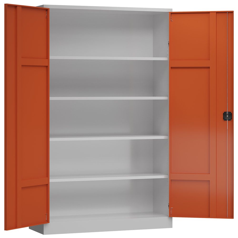 Aktenschrank, Büroschrank, abschließbar, Flügeltüren, 4 Fachböden, 1.945 x 1.200 x 420 mm (HxBxT), Stahl, Korpus und Türen lichtgrau