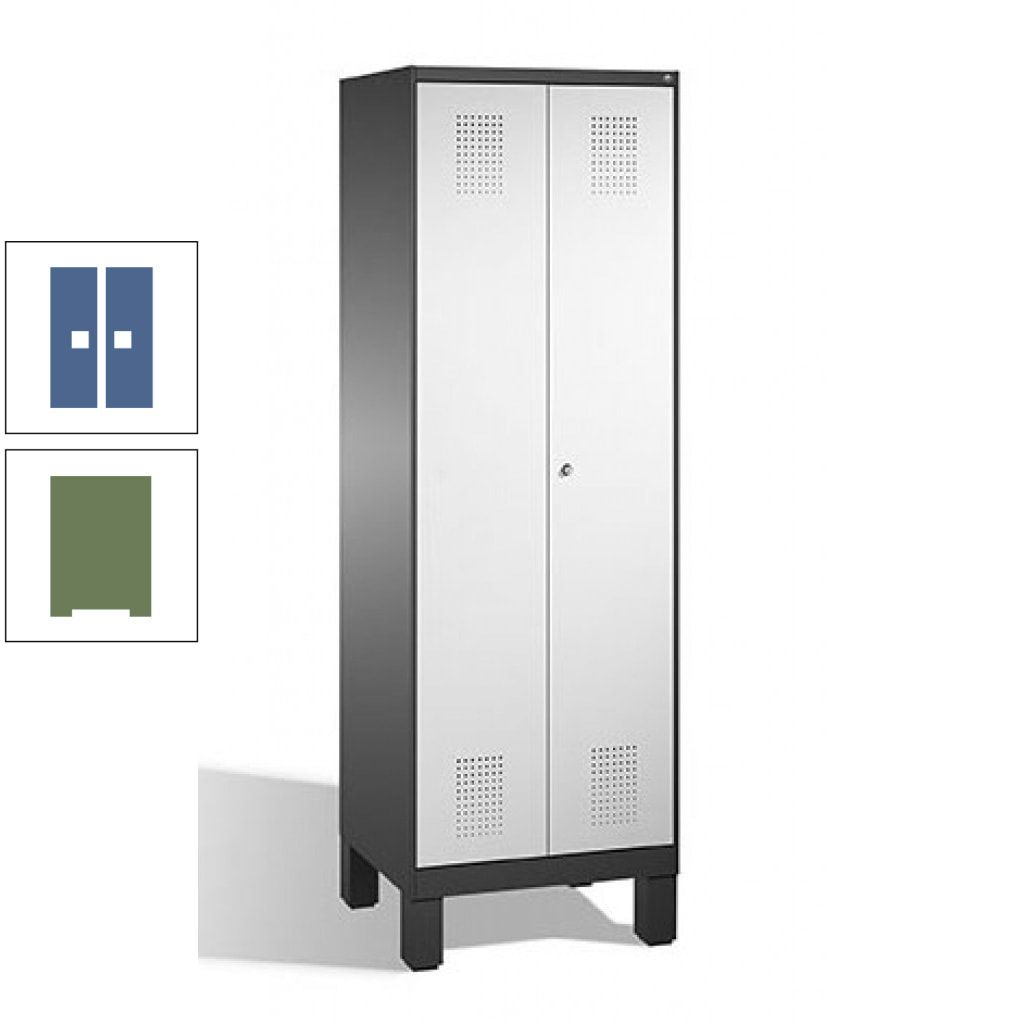 Doppel-Spind, Doppeltüren, Garderobenschrank mit Füßen, 2 Abteile a 300 mm, Korpus anthrazitgrau, Tür anthrazitgrau, 1.850 x 600 x 500 mm (HxBxT)